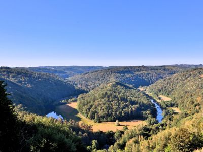 Panorama of the wooded hills and the river near Bouillon in the Ardennes