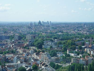 Aerial view of Brussels with its landmarks and greenery